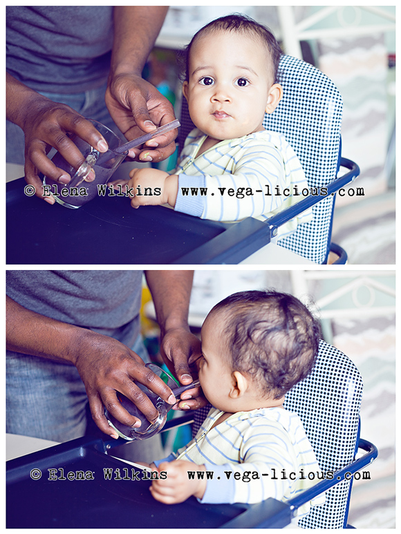 baby drinking fruit smoothie