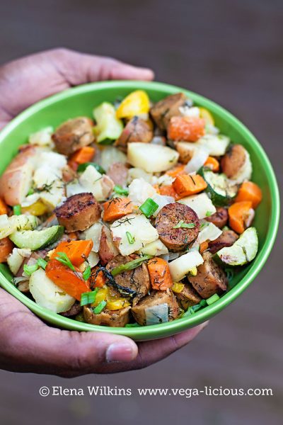Oven Roasted Vegan Sausage and Potatoes | Vegalicious